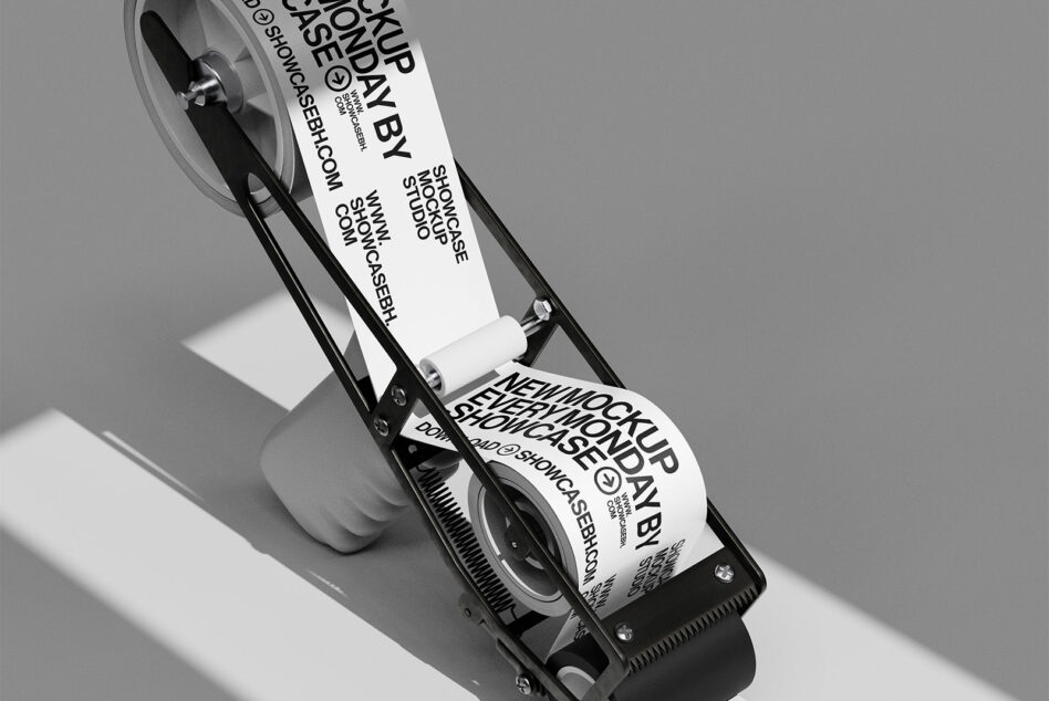 Tape dispenser mockup with white label for custom text overlay