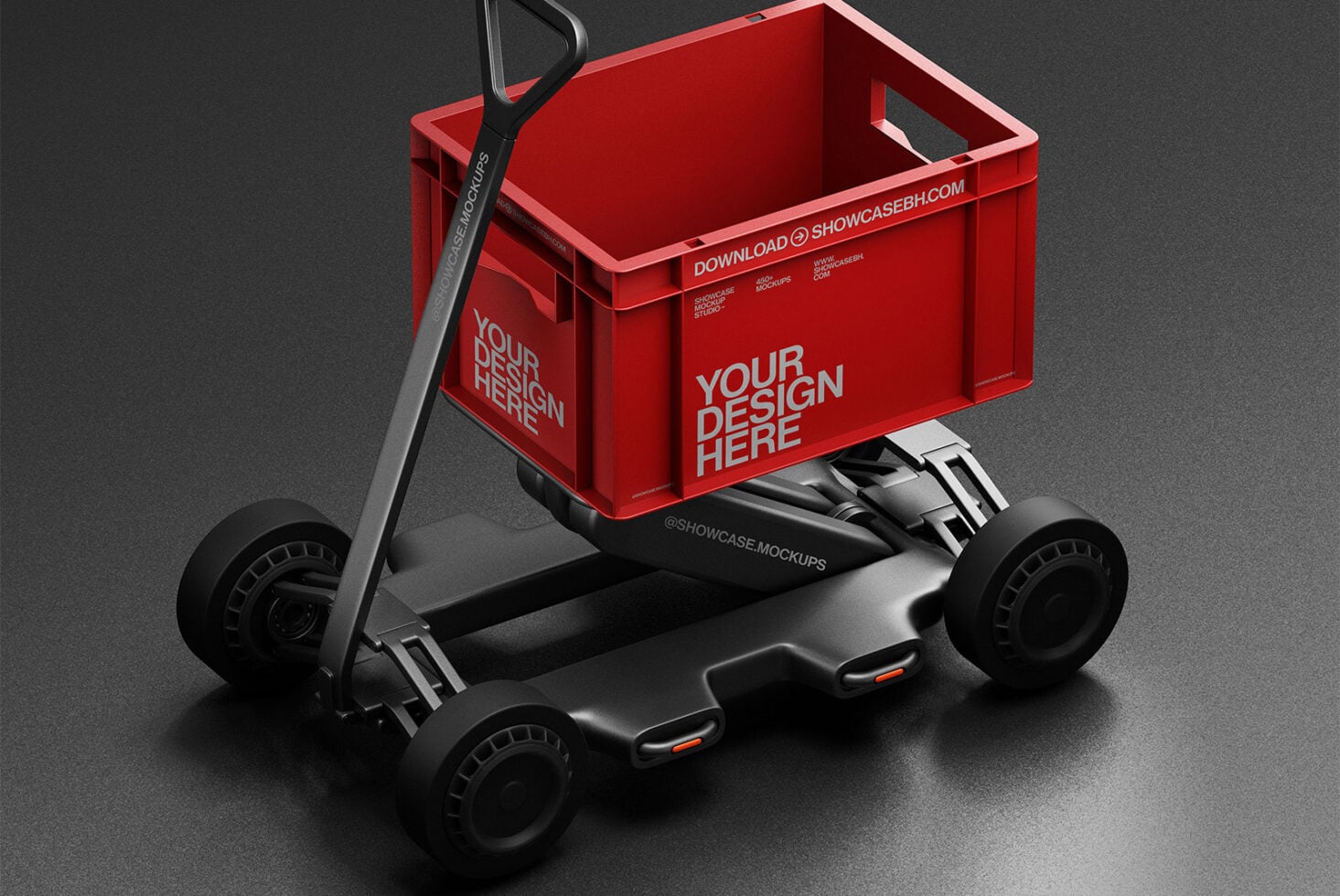 Red delivery scooter cargo box mockup with custom design space on sides