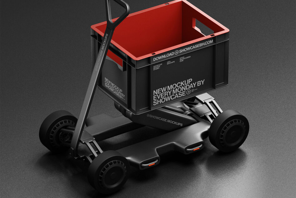 Black delivery scooter cargo box mockup showing design placement options