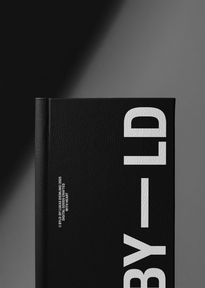 Black leather hardcover with white embossed padlock symbol on edge