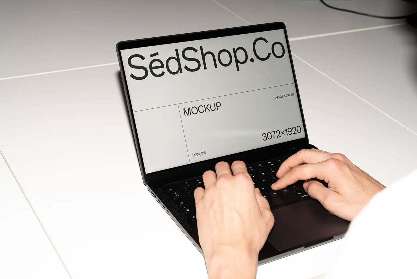 Laptop screen showing SedShop.Co website mockup with blank content area