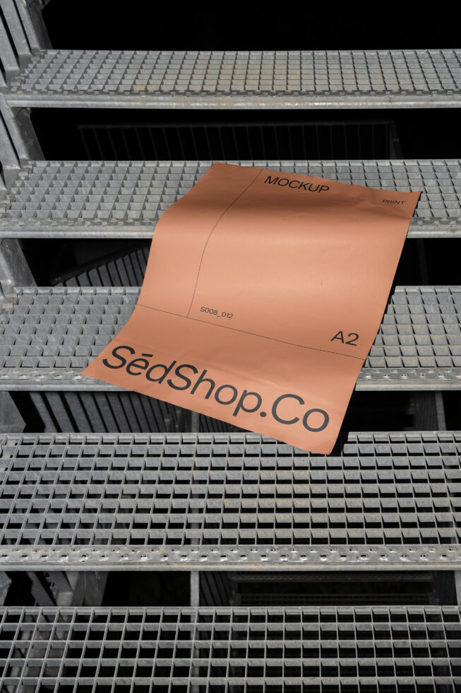 Terracotta A2 mockup with SedShop.Co branding on metal grate background