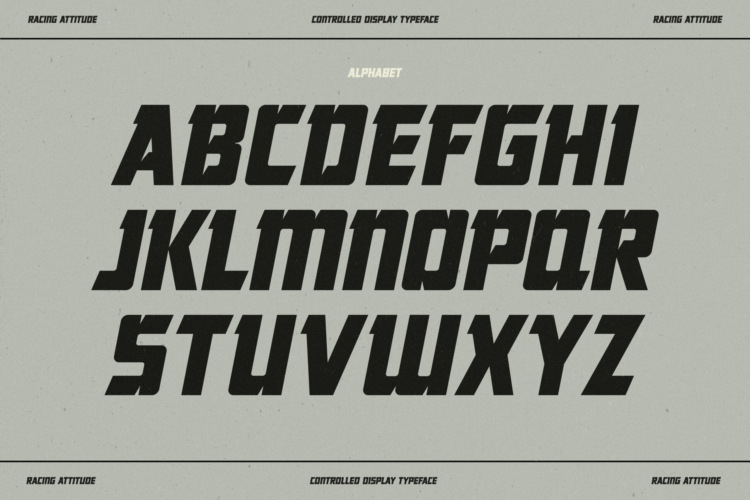 Racing Attitude alphabet showing uppercase letters in bold italic style