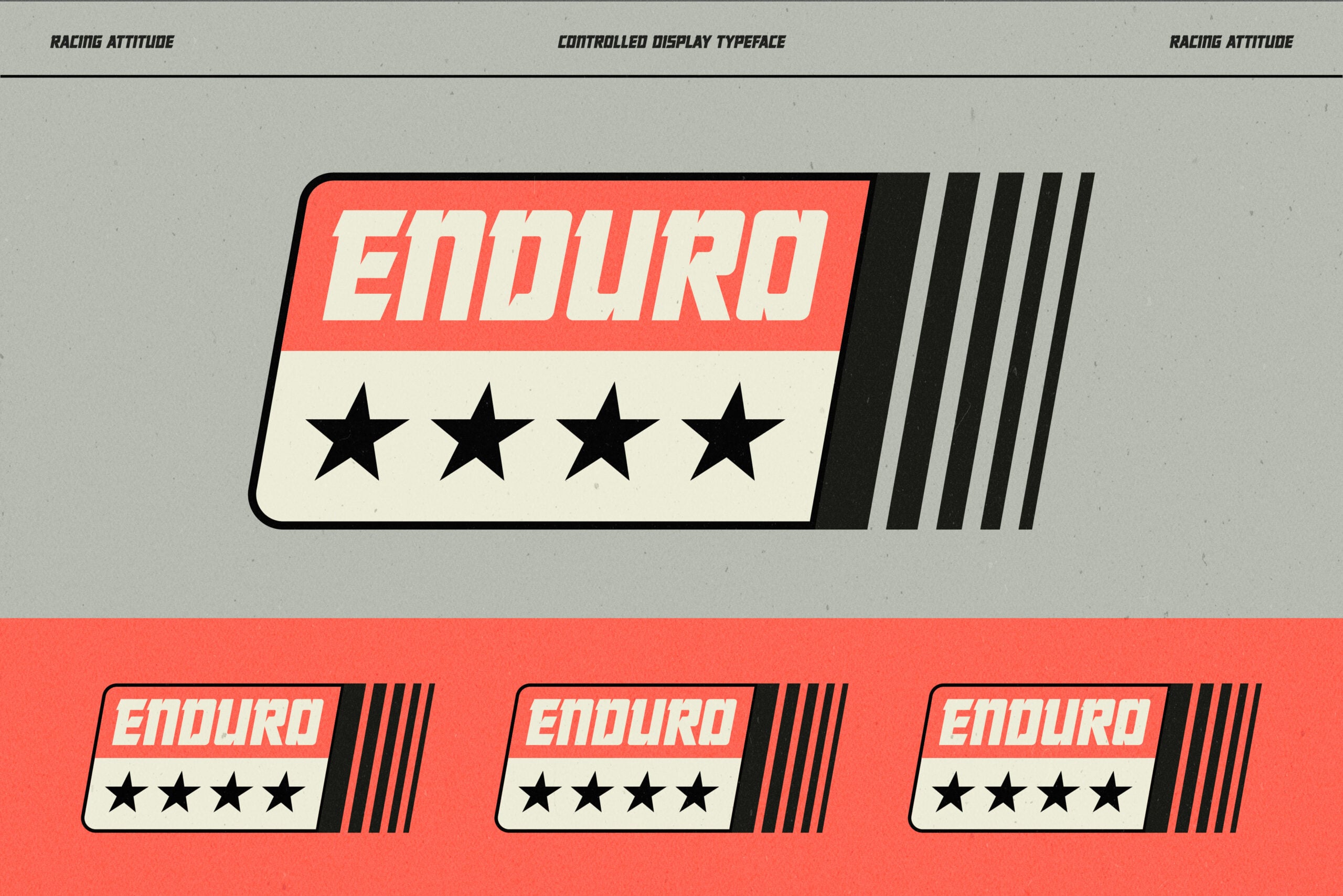 Enduro badge with four stars in red stripe on cream background