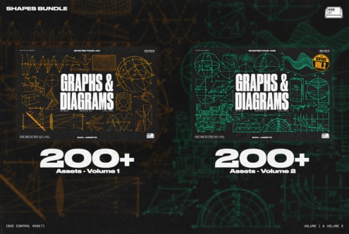 Two volume covers for graphs diagrams pack, orange vol 1 teal vol 2, 200+ assets each