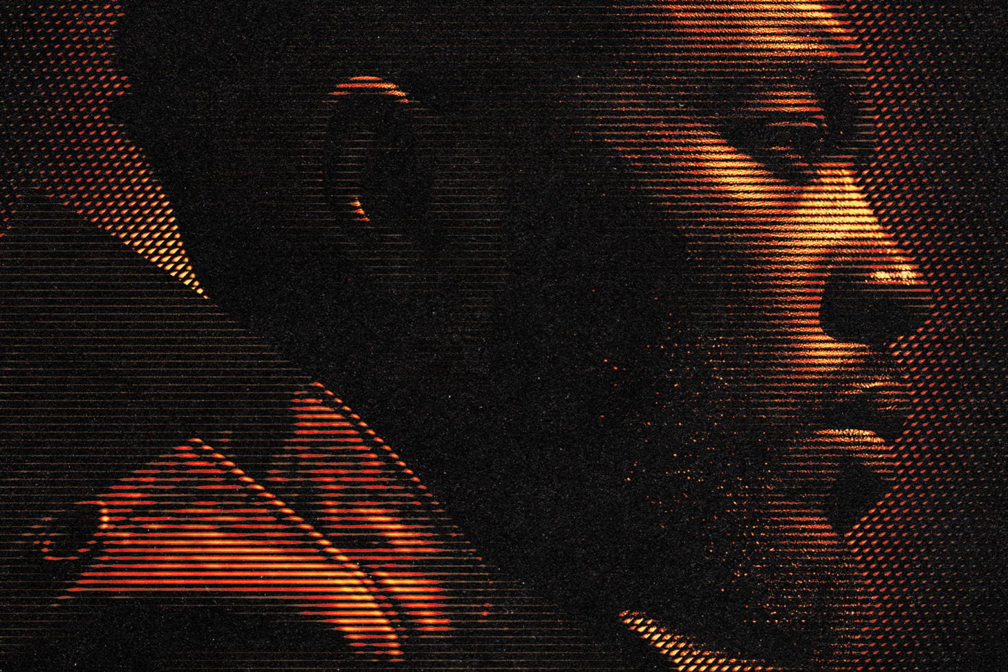 Vintage halftone graphic featuring the side profile of a man with warm tones and textured patterns ideal for designers seeking unique visual assets.
