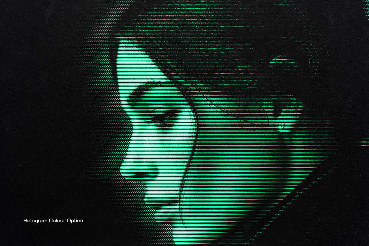 Profile of a woman in green with digital halftone effect. Perfect for graphic design projects templates backgrounds digital assets designers.