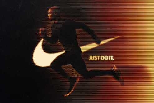Runner in motion with scanline glitch effect, yellow neon glow on black background