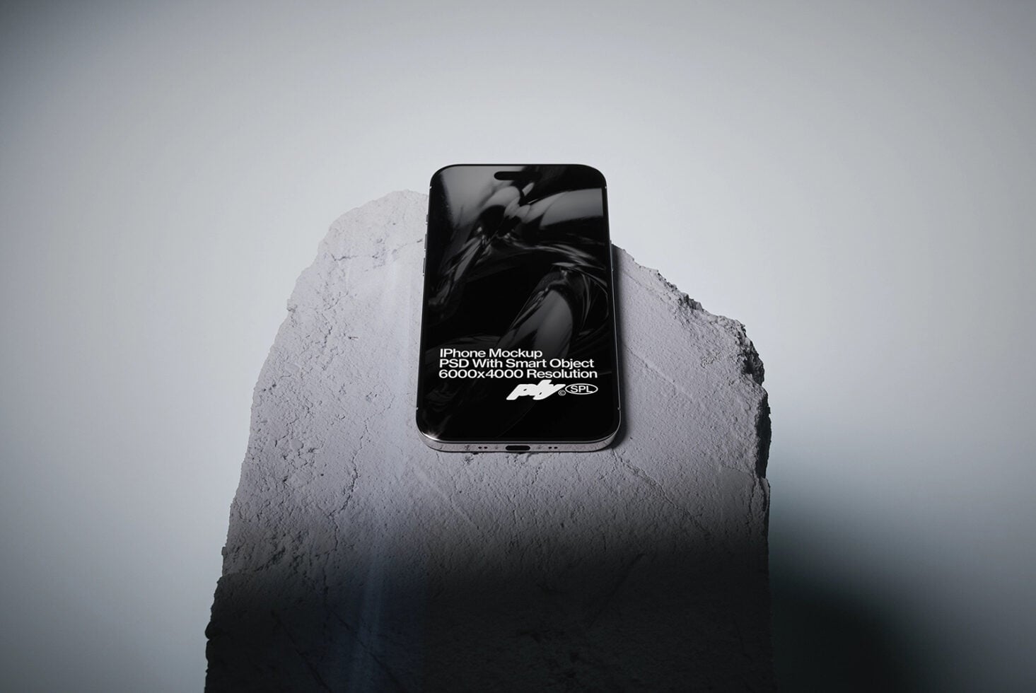 iPhone mockup displaying sample text on concrete platform