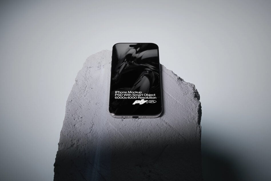 iPhone mockup displaying sample text on concrete platform