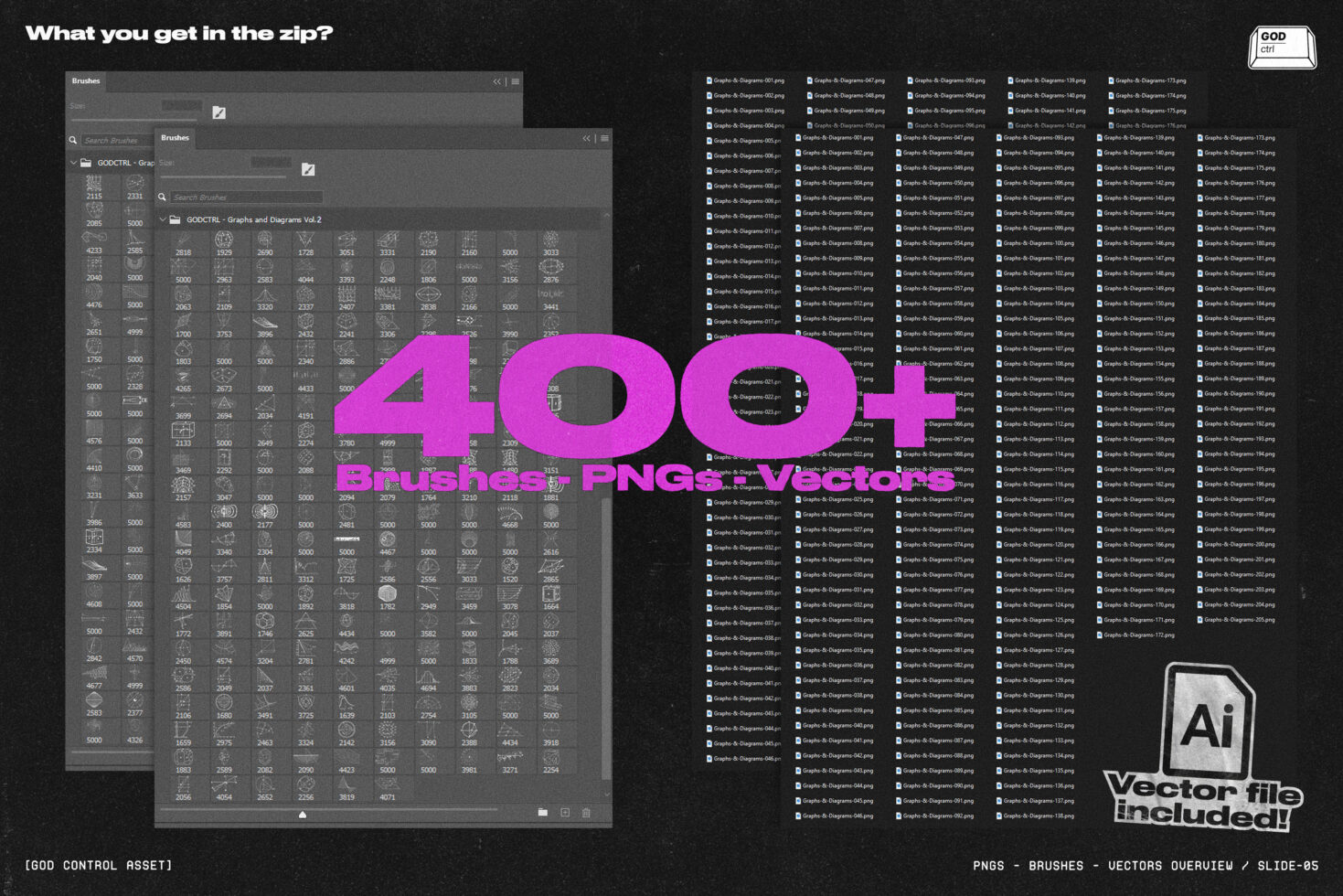 400+ brushes with PNGs vectors preview showing graphics diagrams vol.2