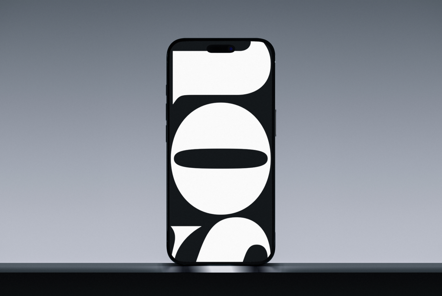 iPhone mockup with abstract black white shapes on display