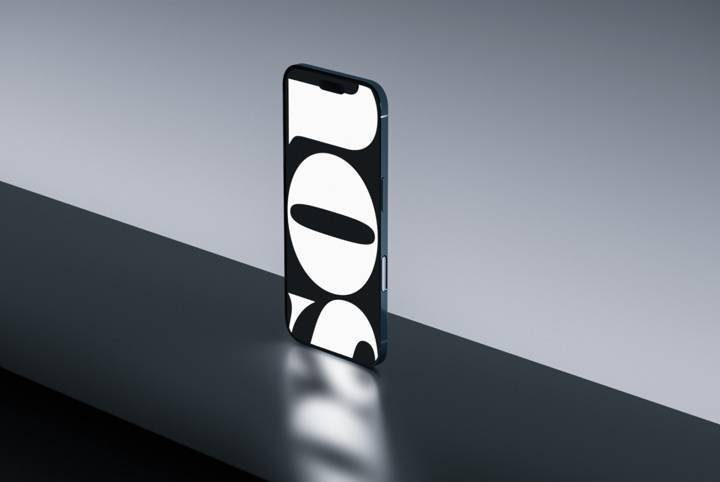 Smartphone displaying minimalist circular shapes on black background