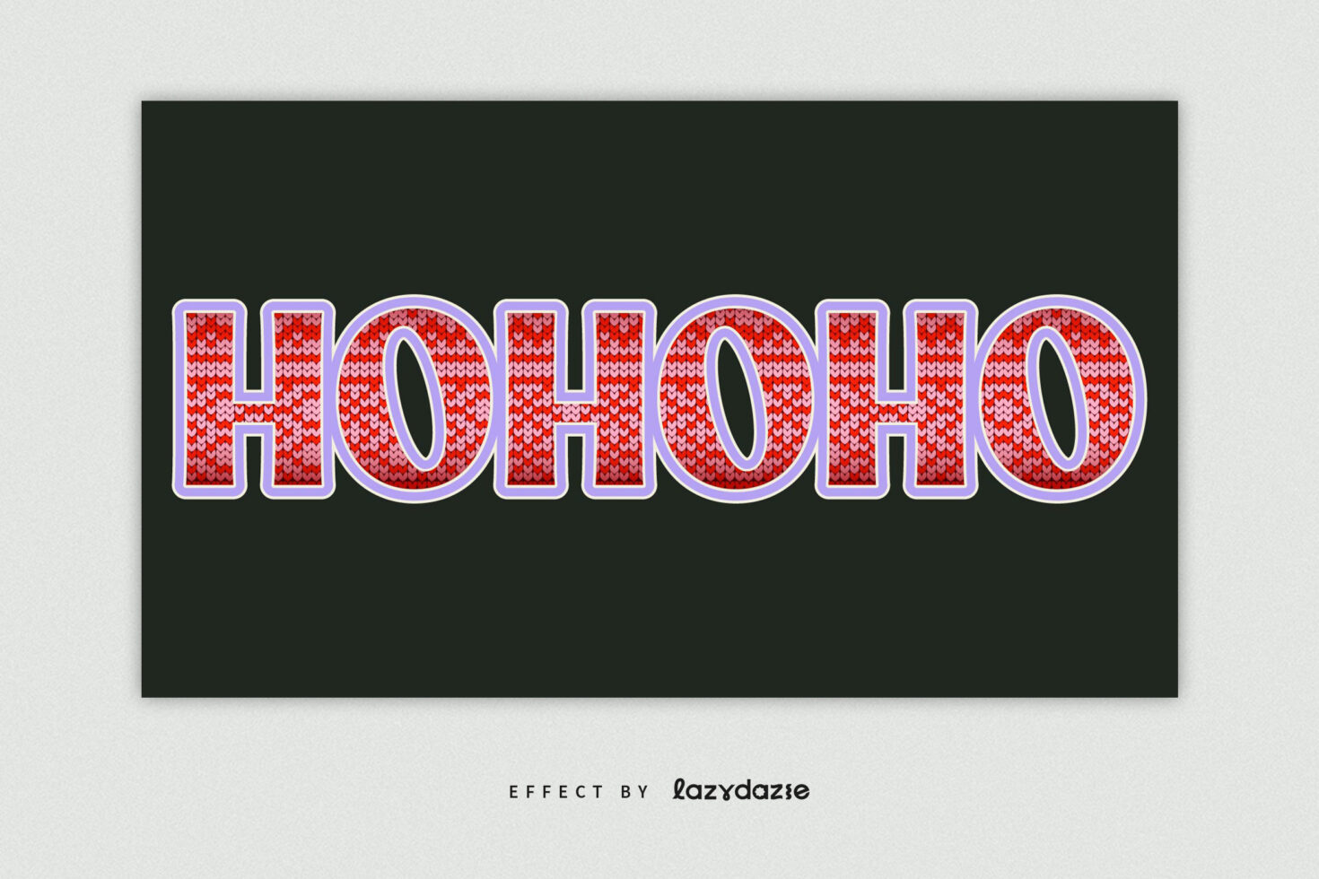 Ho ho ho lettering in red knit texture with purple borders on dark