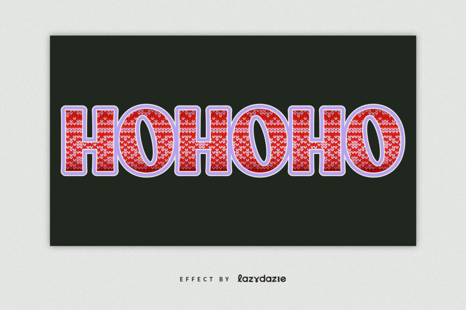Ho ho ho lettering in red knit texture with purple borders on dark