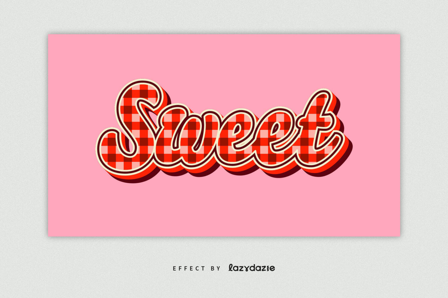 Rounded red gingham text reading SWEET with 3D shadow effect on pink