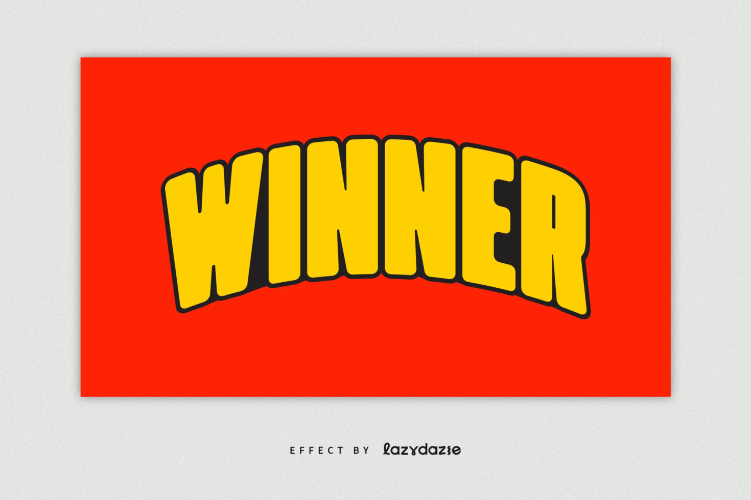Chunky yellow WINNER lettering with thick black stroke on red