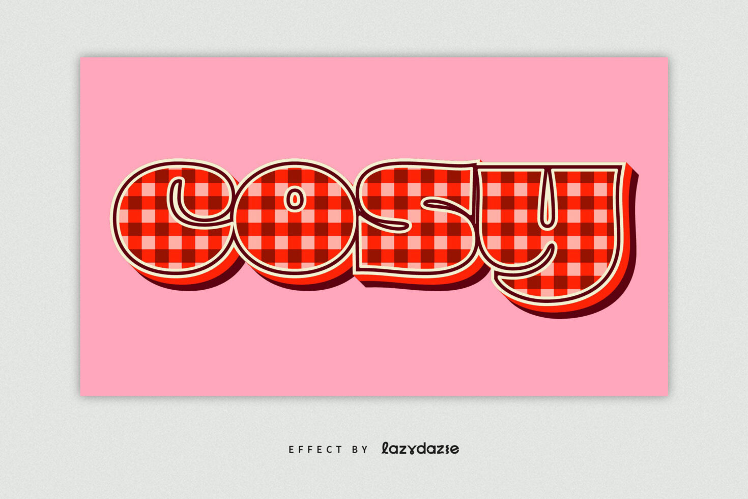 Bubbly red gingham checkered letters forming GOODLY on pink background