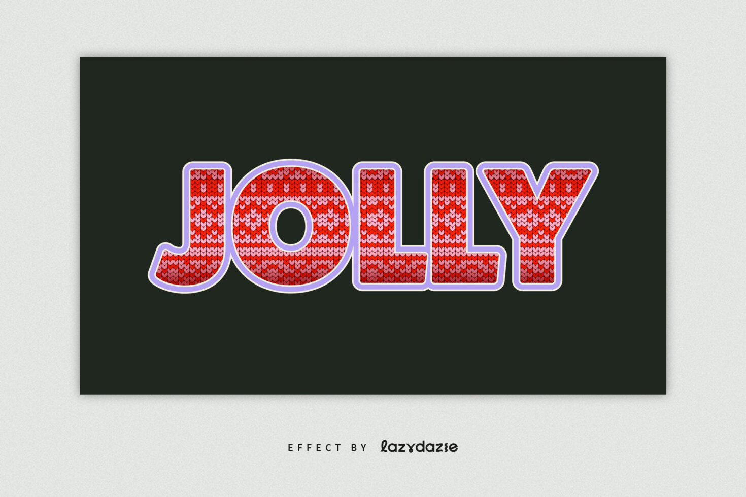 Joy word in red knit texture with purple outline on dark background
