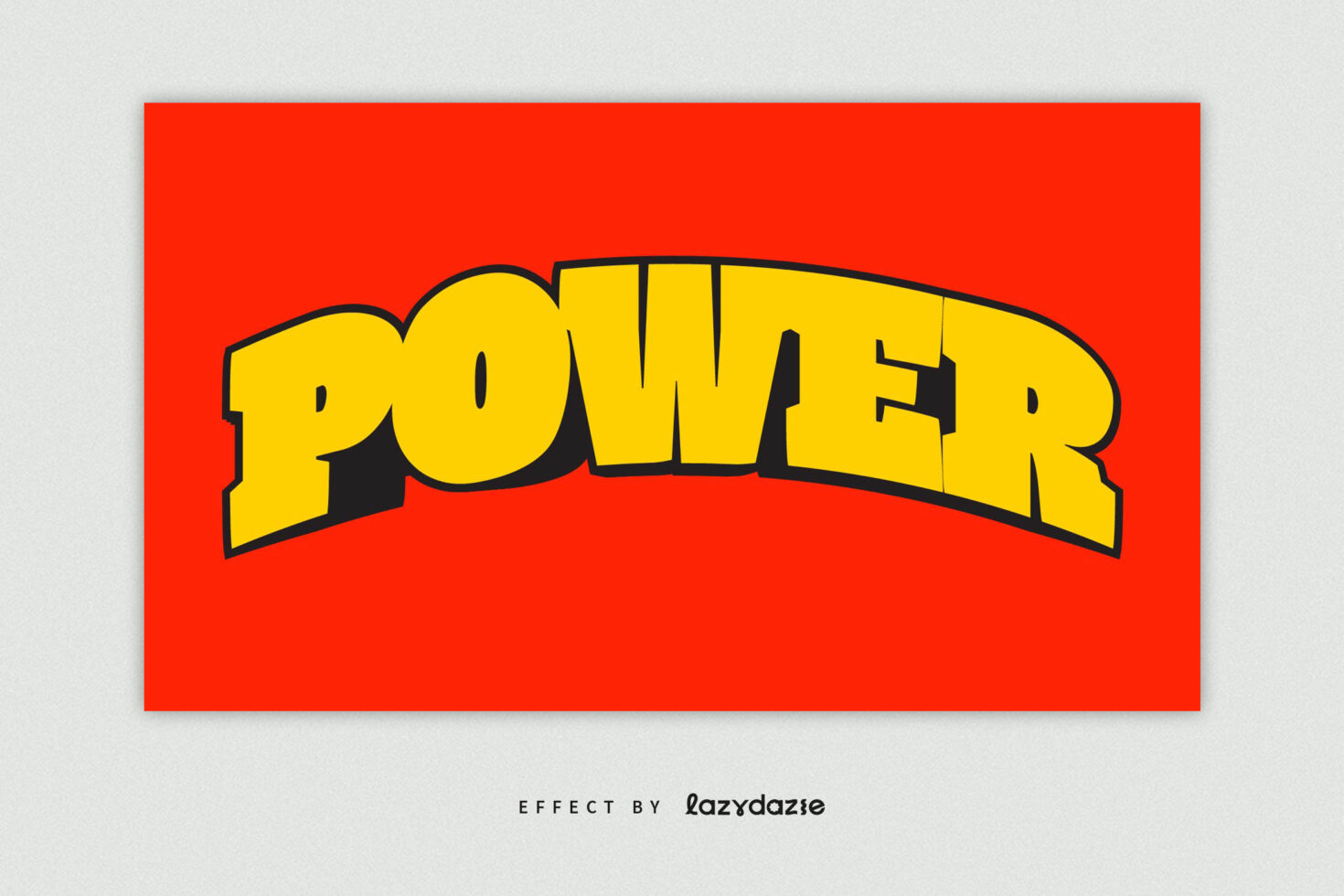 Bold yellow POWER text with black outline on bright red background