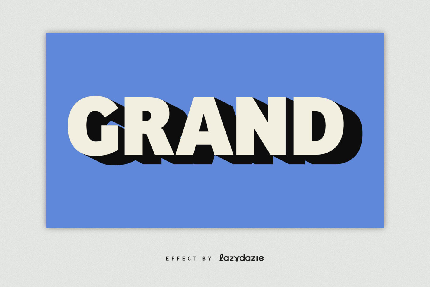 Bold cream lettering with black shadow on bright blue background