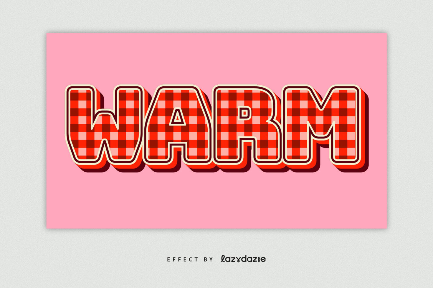 Retro red gingham checkered text effect spelling WARDI on pink background