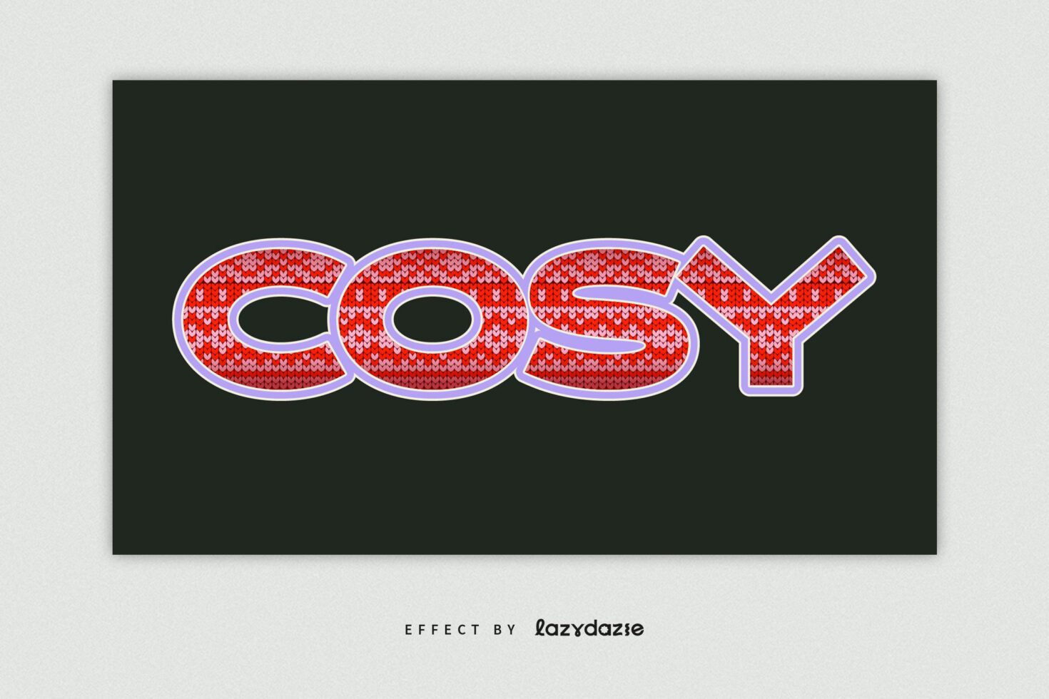 Red knitted texture letters with purple trim on forest green