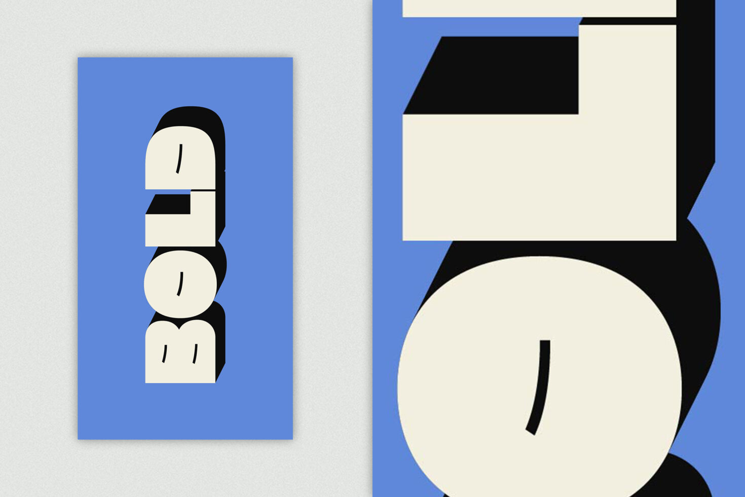 Modular geometric type pieces showing stacked letters plus large circle shape