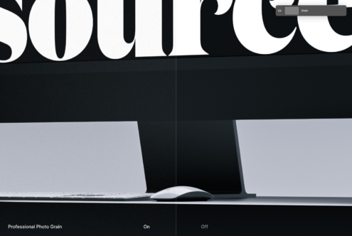 Close-up of source text on monitor with grain texture toggle visible