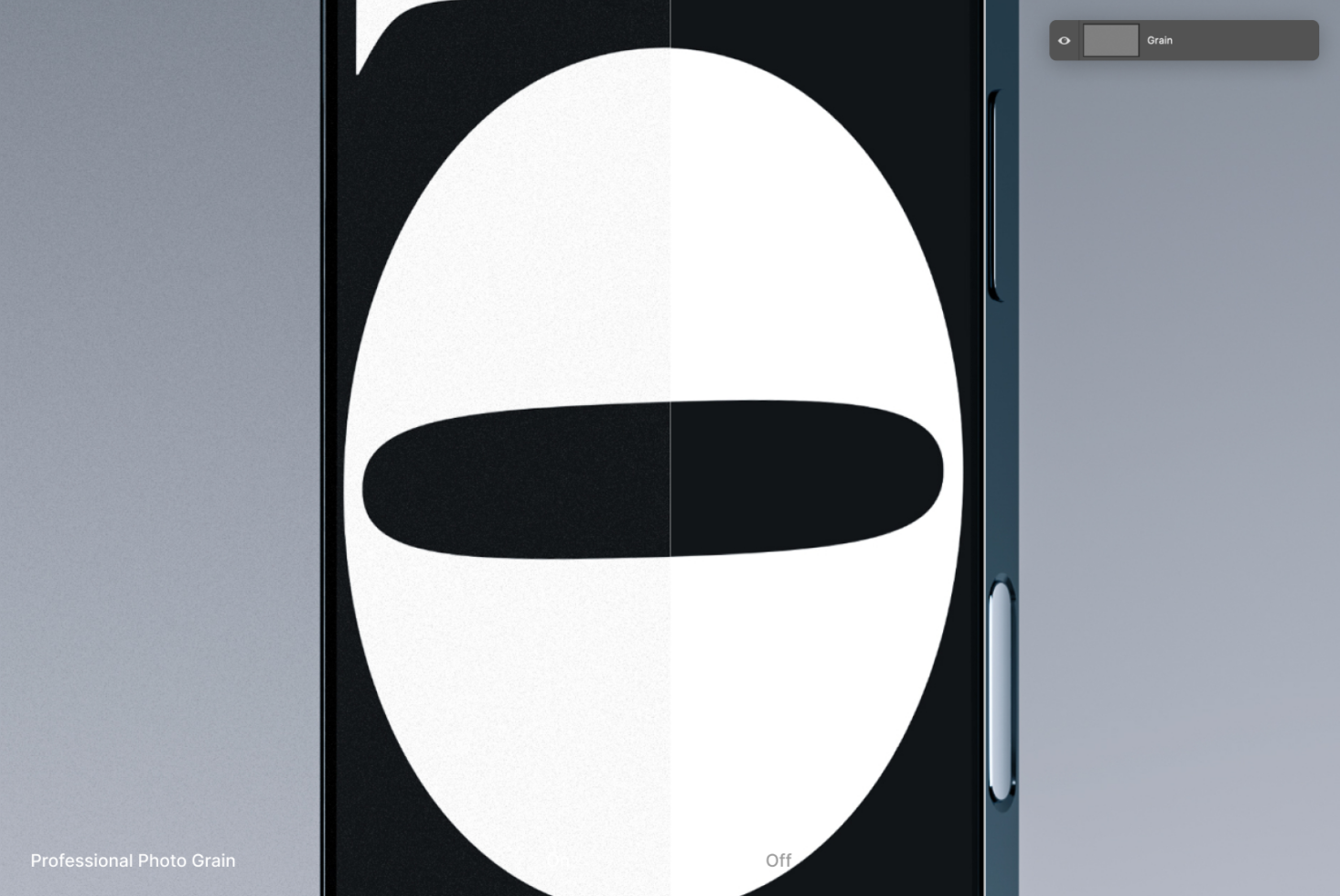 Portrait phone displaying large curved shape with grain effect