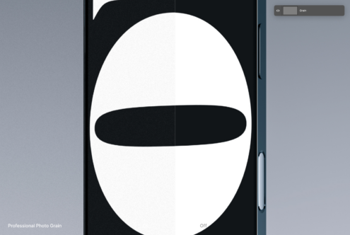 Portrait phone displaying large curved shape with grain effect