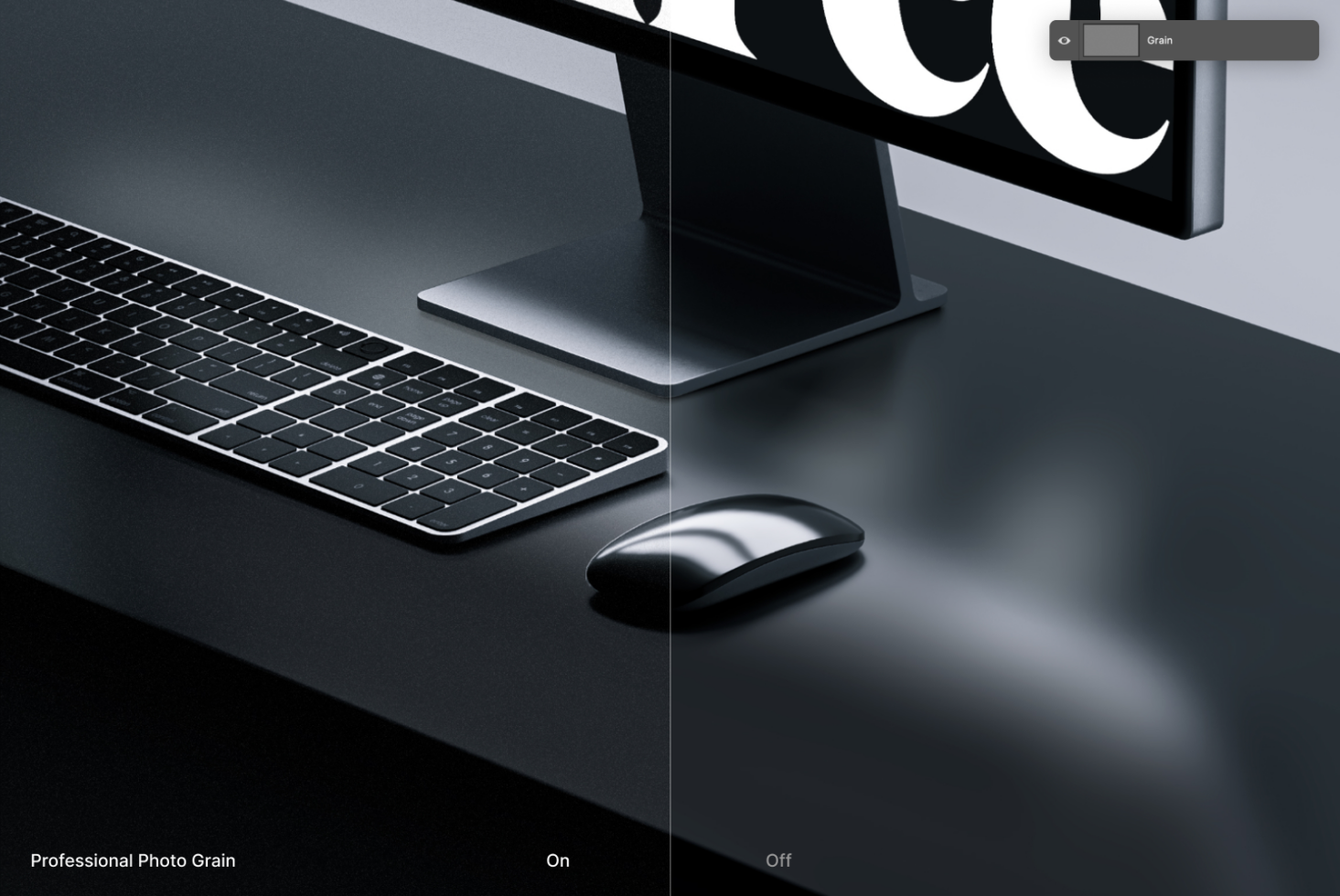 Angled desk scene with monitor keyboard mouse displaying type