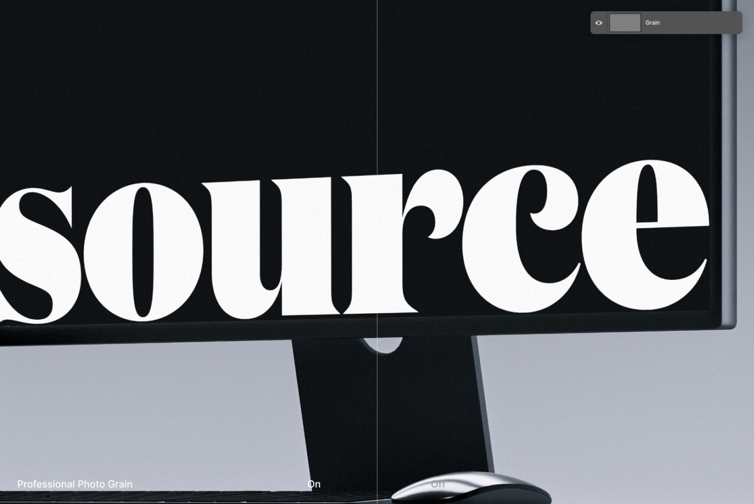 Wide screen monitor with grain filter enabled on large serif type