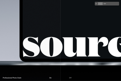 Close up of serif text on monitor with film grain effect applied
