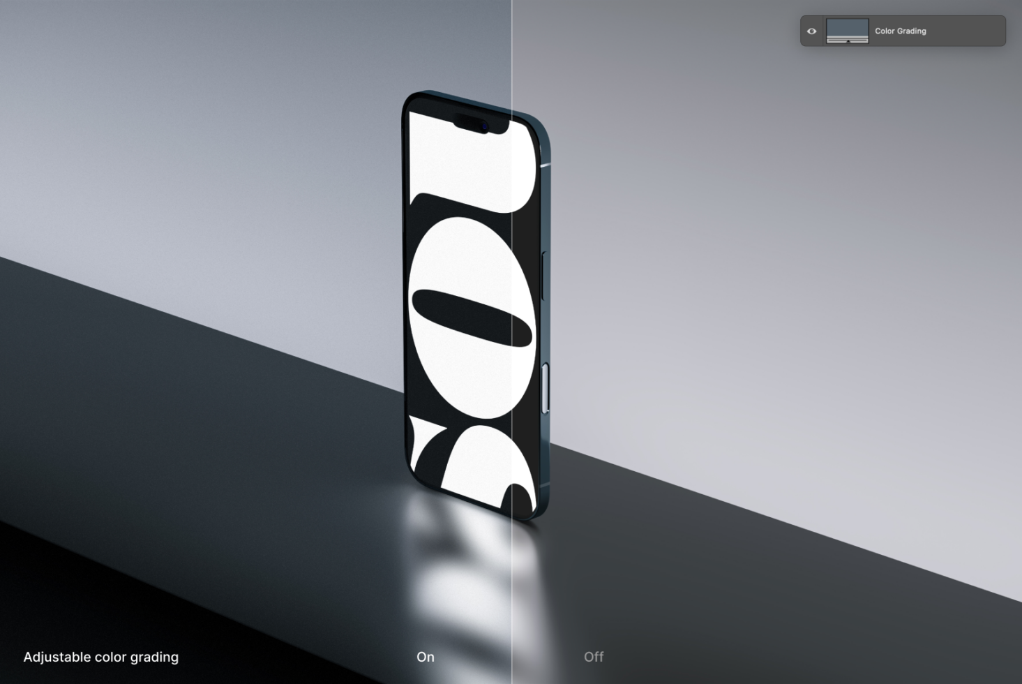 iPhone showing abstract geometric shapes with color grading overlay