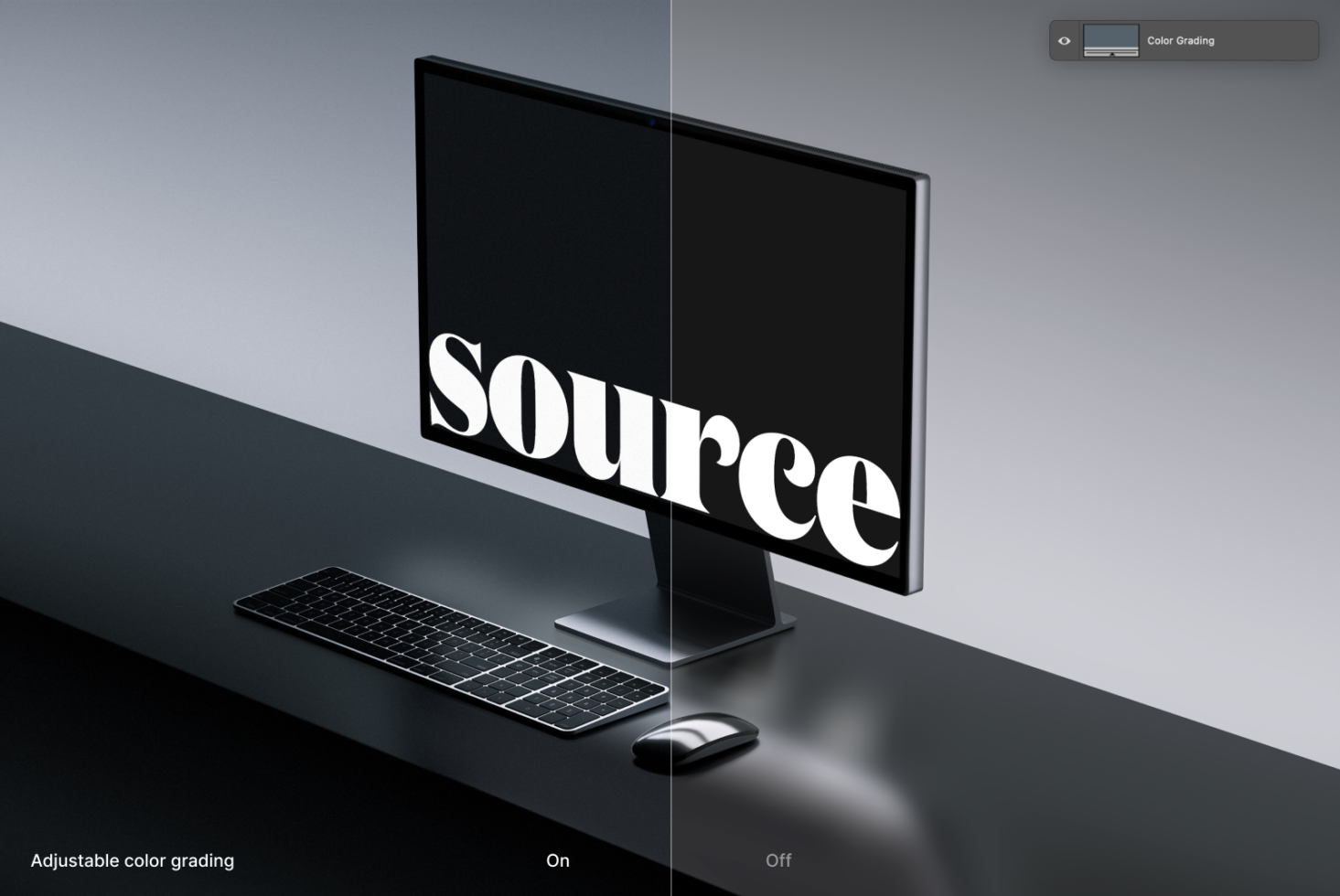 Desktop setup with monitor keyboard mouse showing serif text mockup