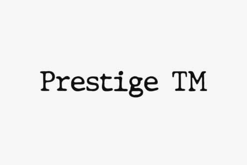 Prestige TM serif typeface displayed on cream background