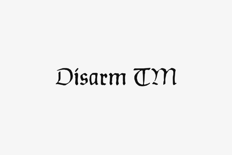 Disarm TTN in skeletal serif style centered on clean light background