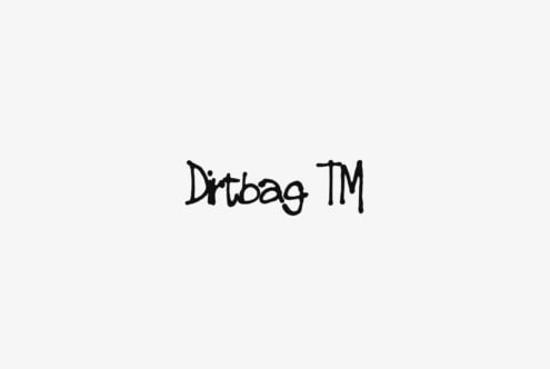 Handwritten black text 'Dirtbag TM' on light gray background