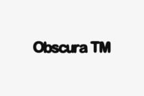 Obscura TM typeface in bold black letters on light background