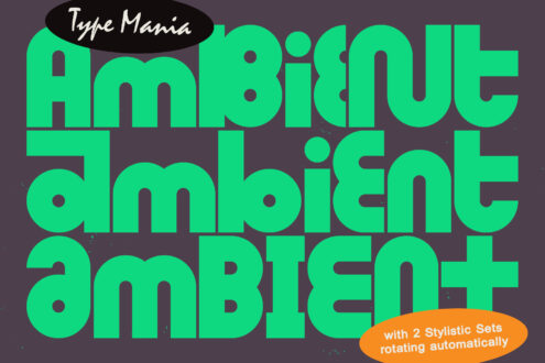 Bright green sans-serif type says Jamboree Ambience with rotating stylistic sets