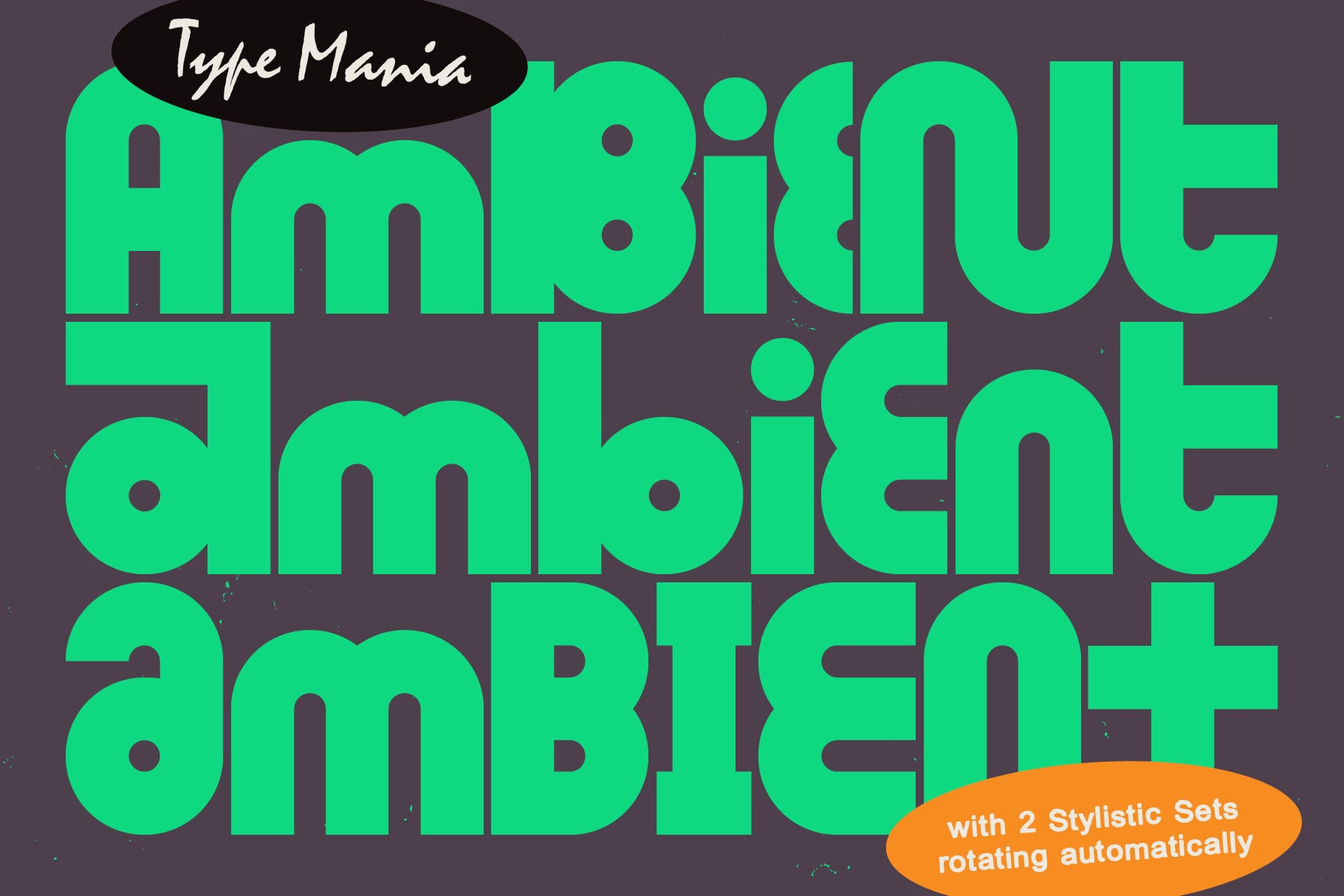Bright green sans-serif type says Jamboree Ambience with rotating stylistic sets