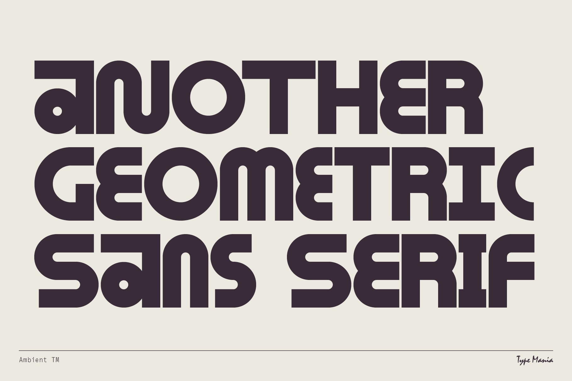 Another Geometric Sans Serif font stacked letters on beige background bold display