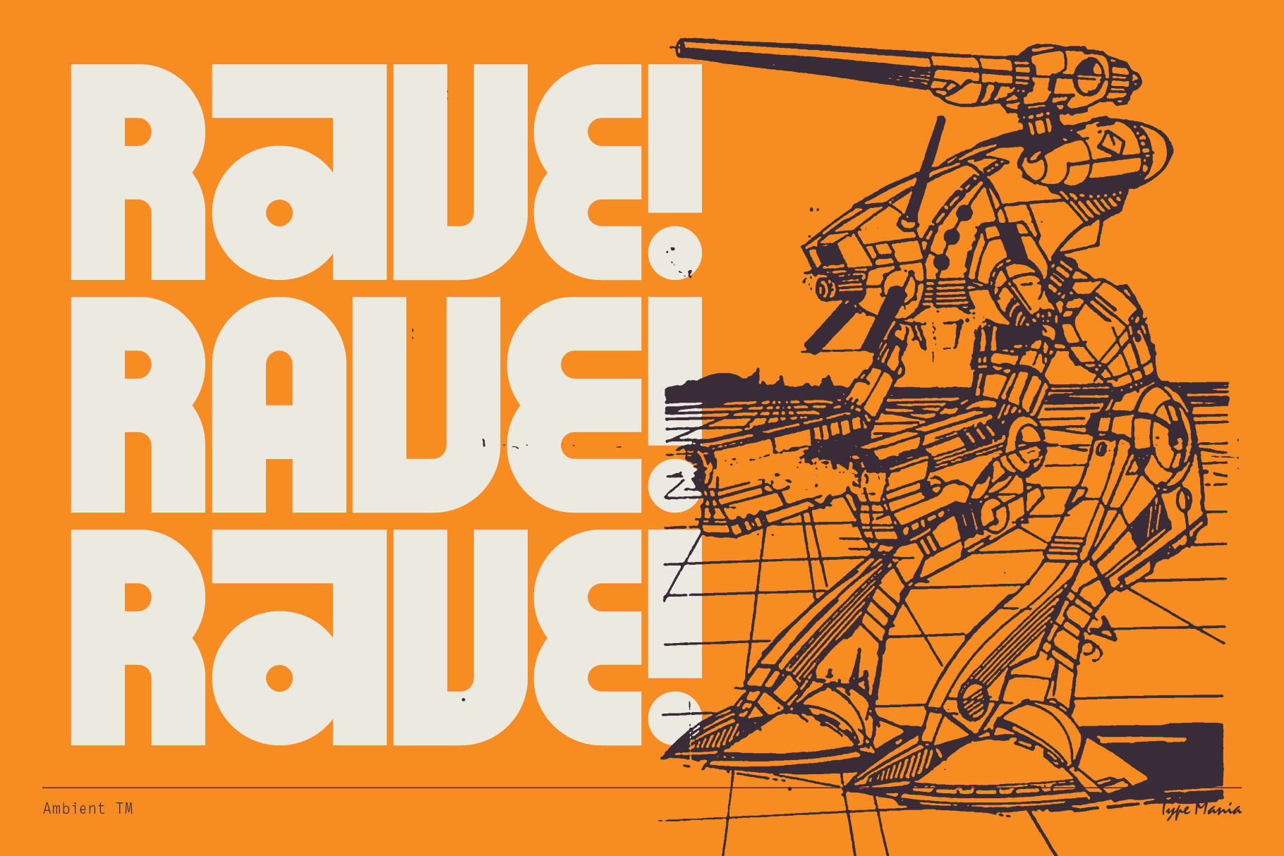 Radar Rawe text overlay on illustration of futuristic mech robot orange background