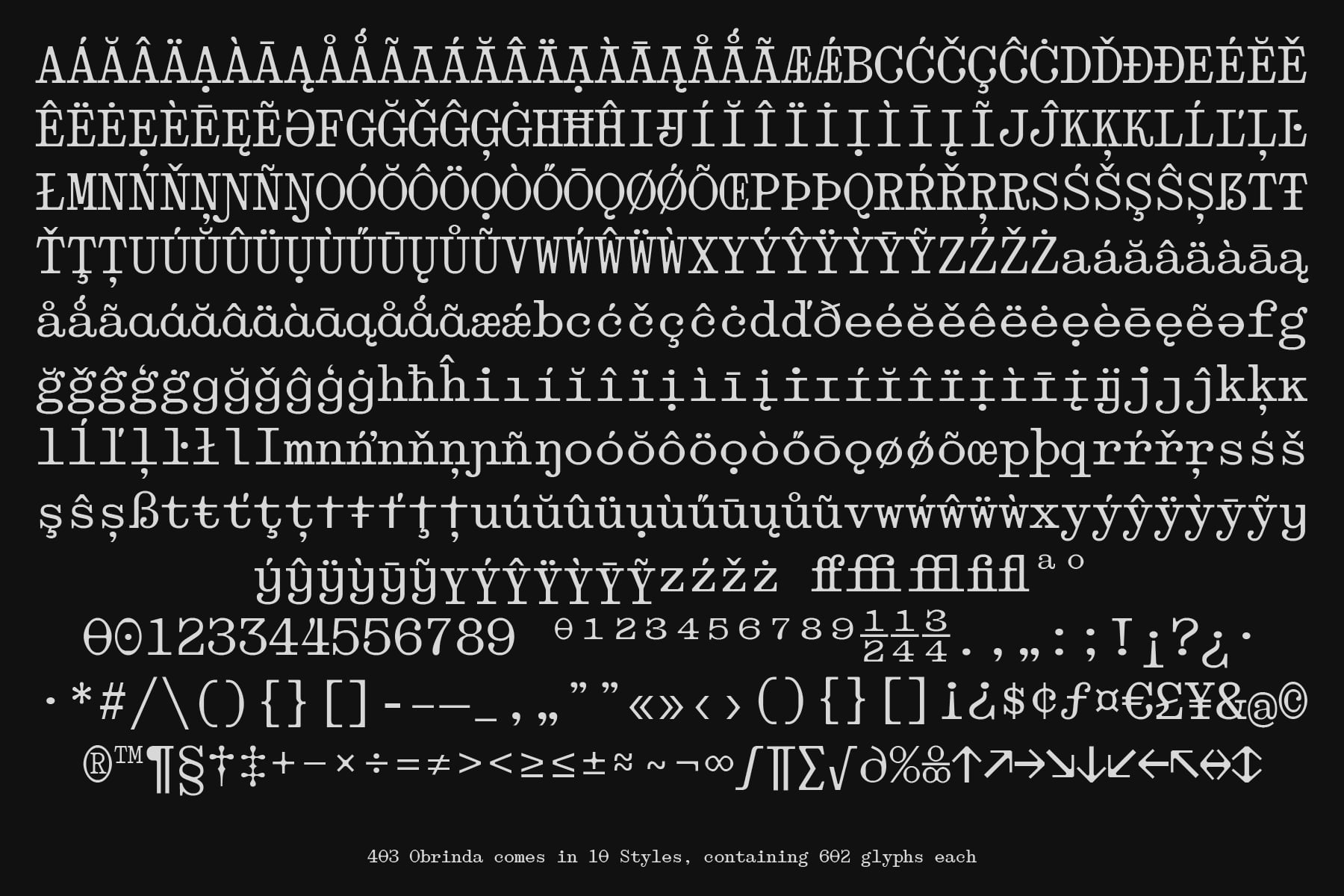 Character set showing extensive language support with accented glyphs