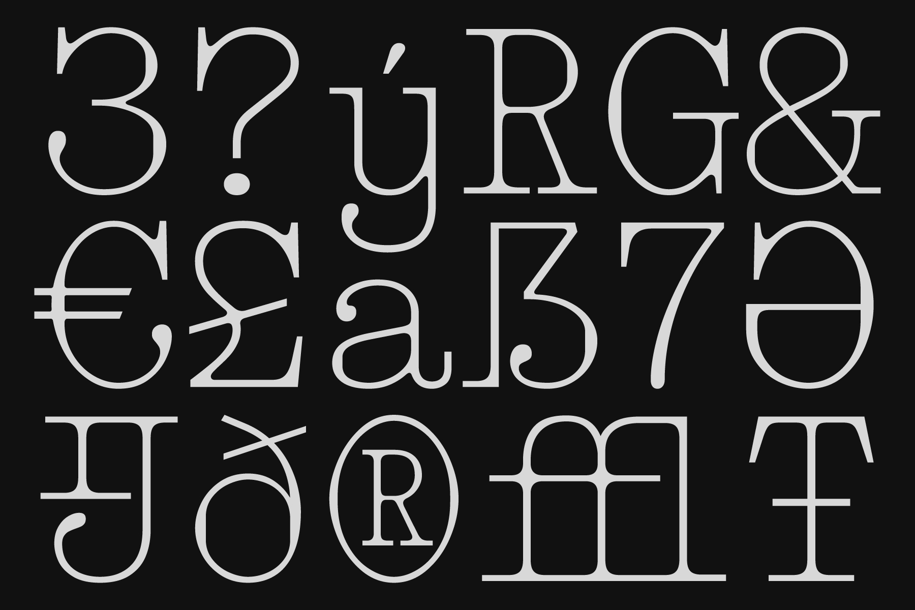 Large display serif numbers with ampersands on dark background