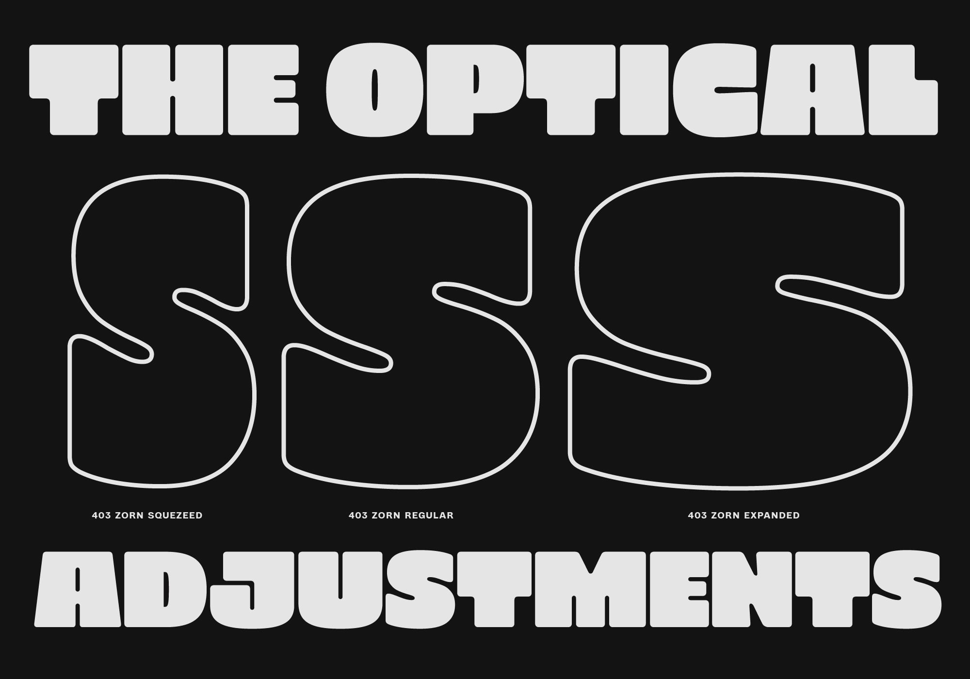 Three outlined S shapes labeled Squeezed, Regular, Expanded with optical adjustments below