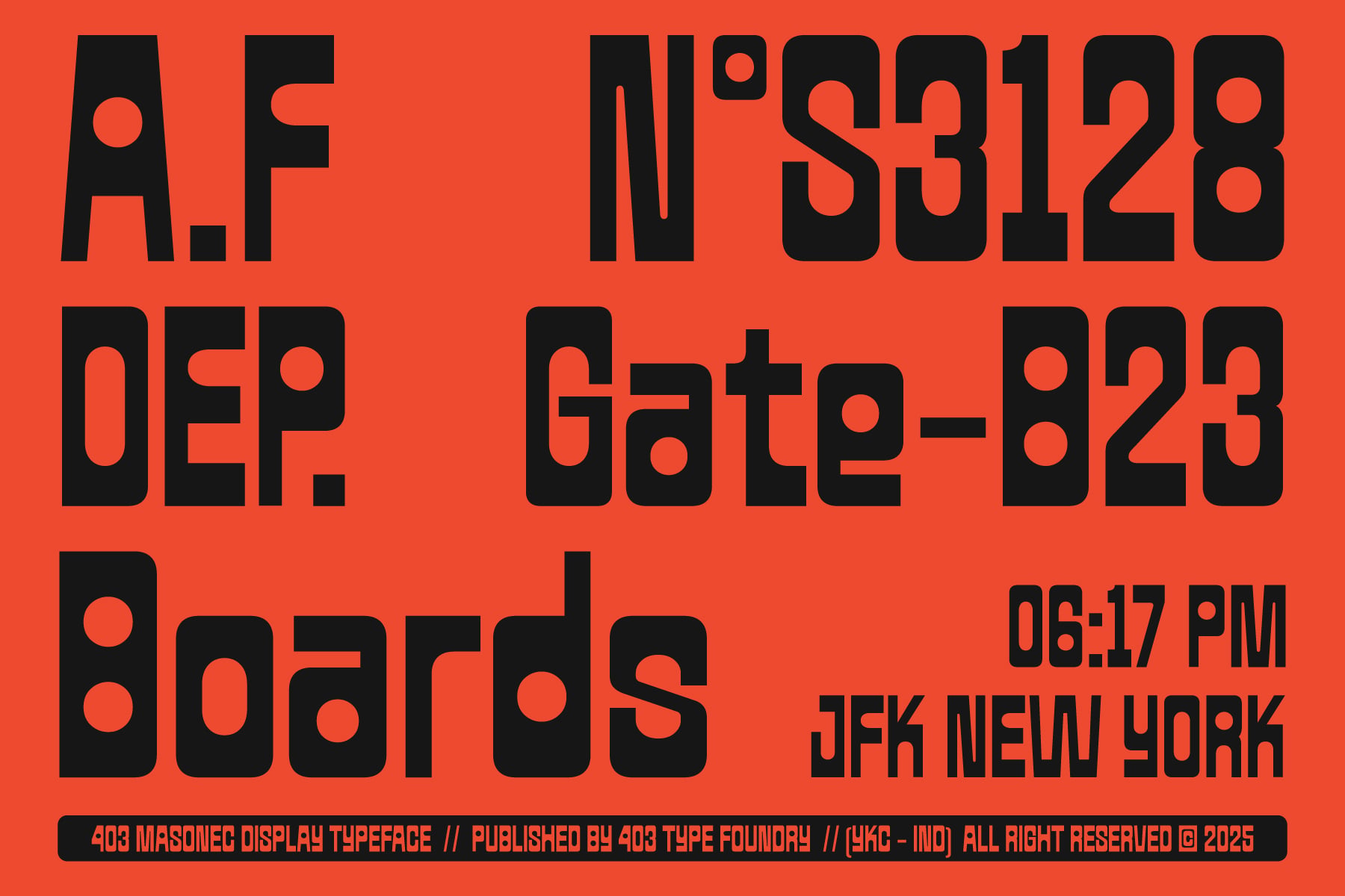 Orange poster with bold black typeface showing event info for JFK New York