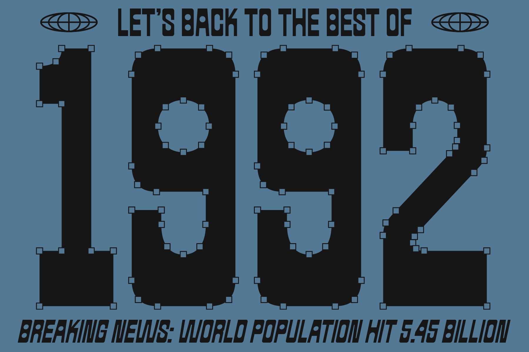 Retro pixelated numbers 1492 on blue background with globe icons