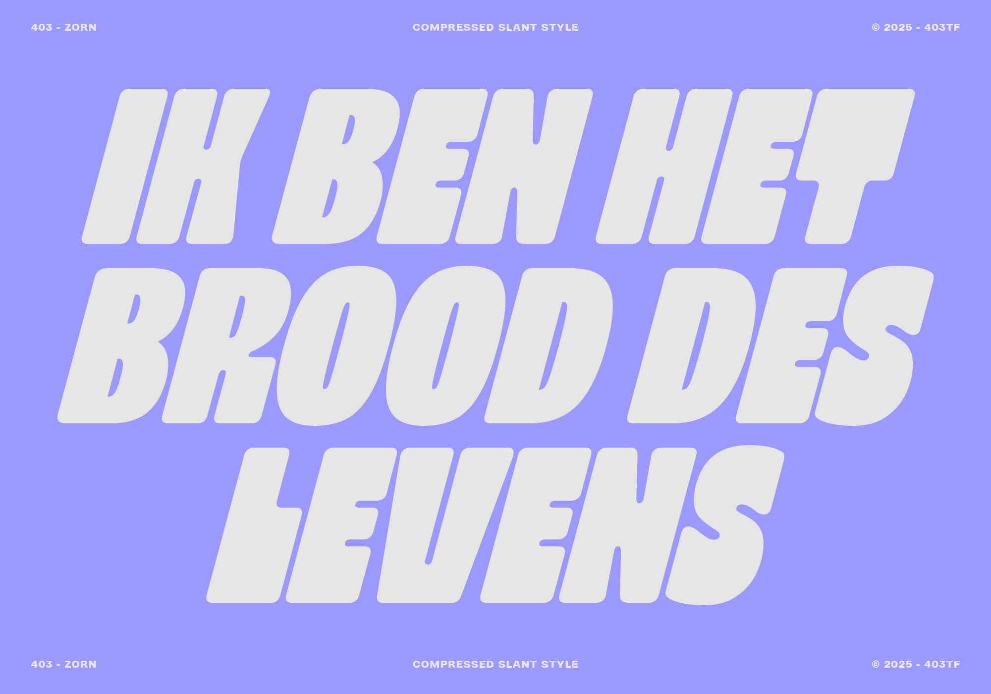 Cream text saying 'Ikh Ben Het Brood Des Levens' on bright purple background